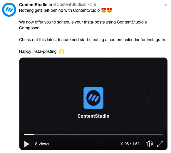 Publish videos to Twitter using ContentStudio