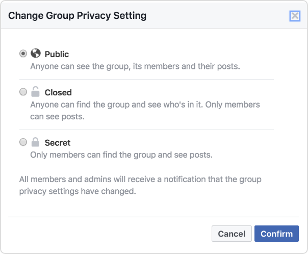 Facebook group privacy settings 