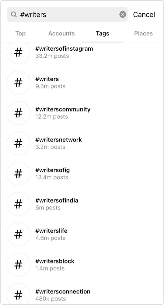 Hashtags from one keyword
