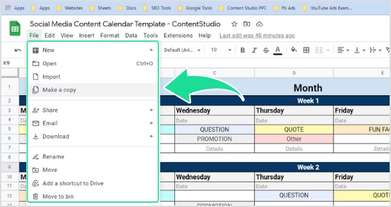 Content Calendar Template - Make Copy