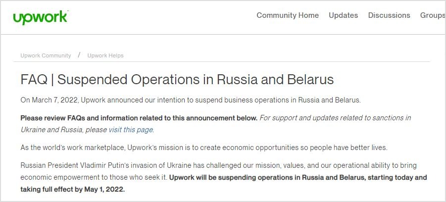 upwork stopping operation in russia 