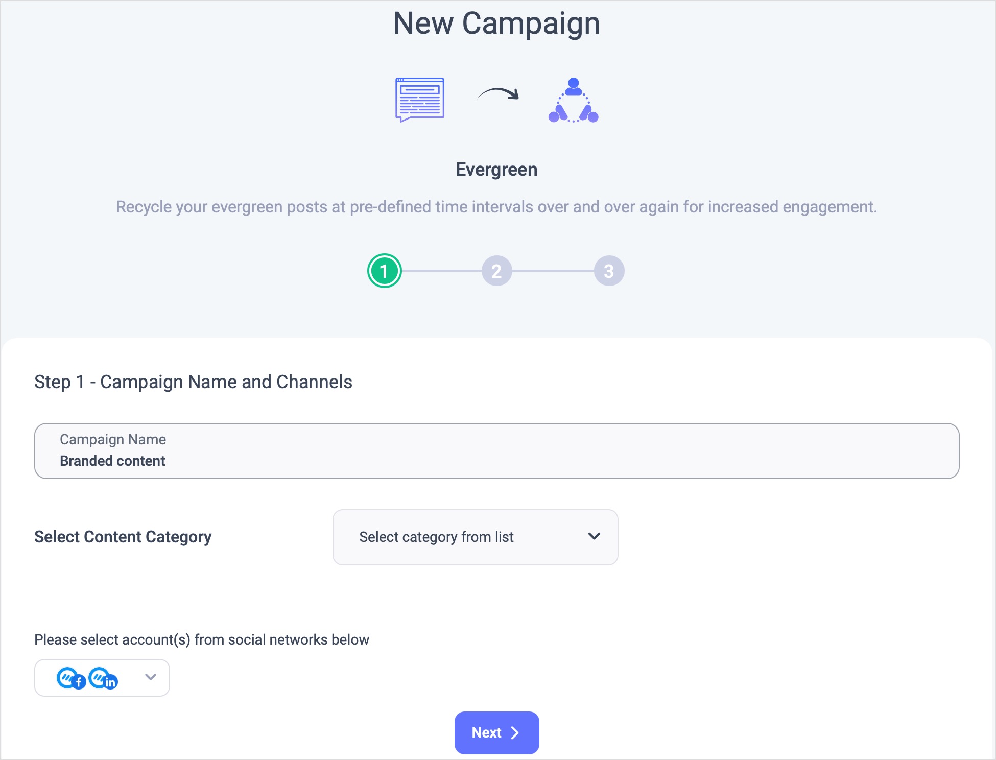 select campaign and social accounts