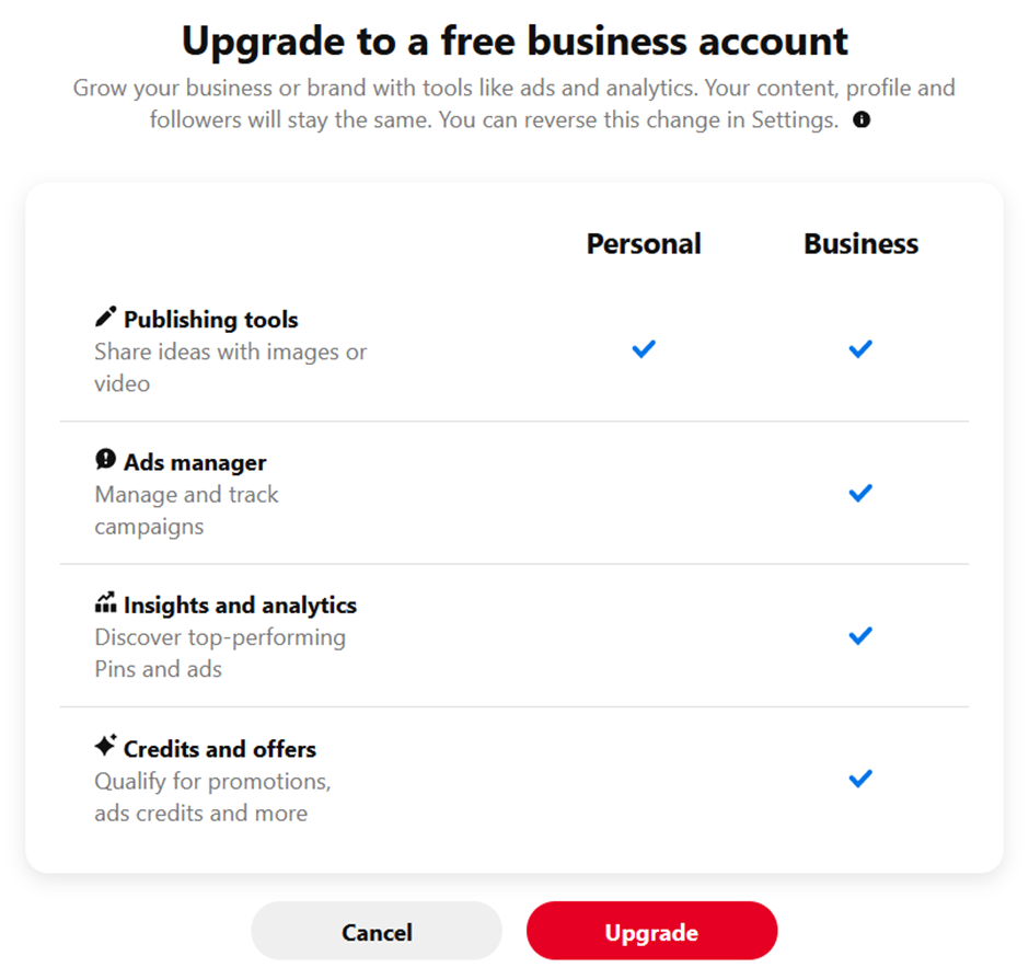 upgrade to business account