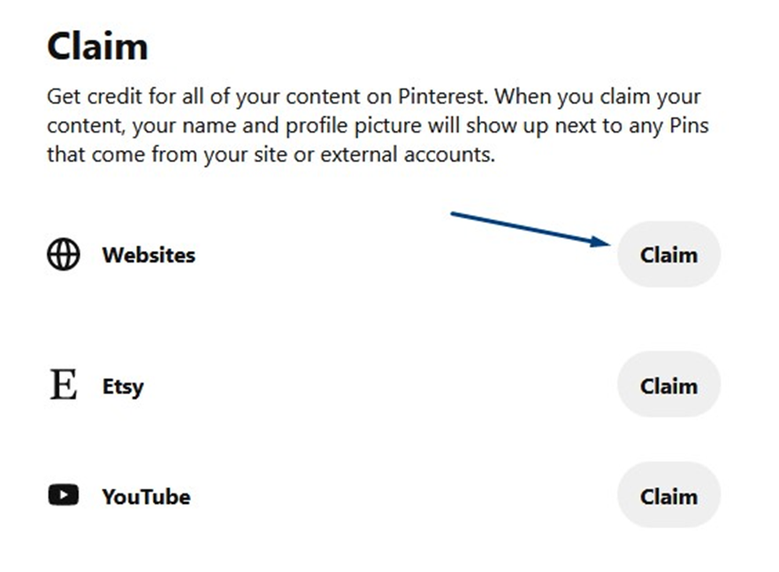 Claim website on pinterest