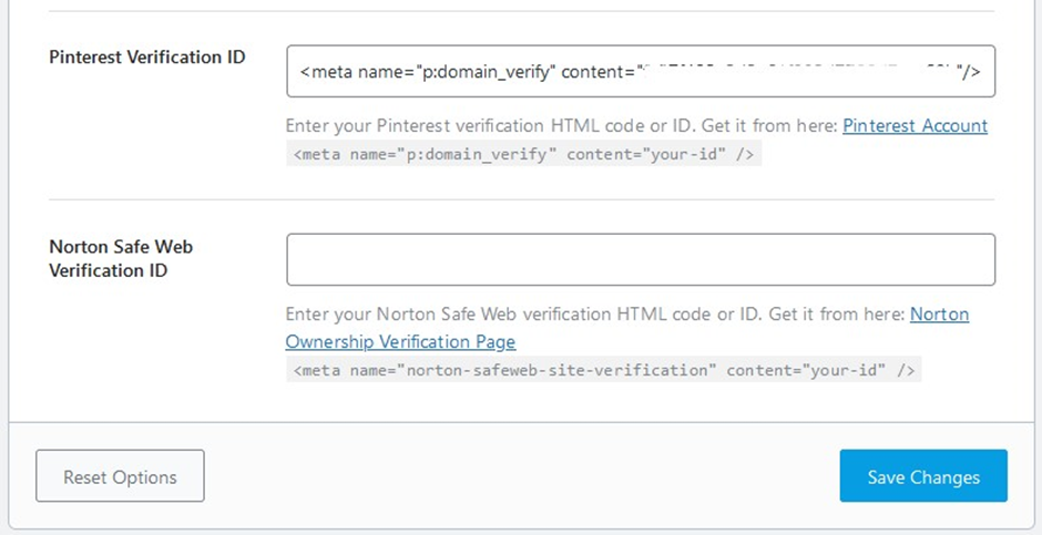 Pinterest verification HTML code