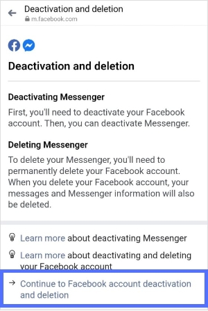 continue facebook account deactivation