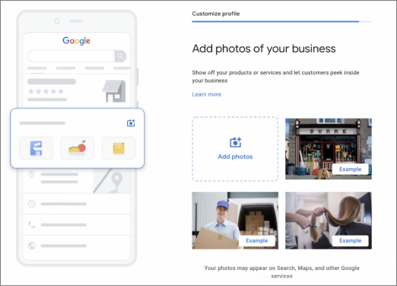 Add pictures to your google business profile