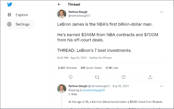 thread about best investments of Lebron James