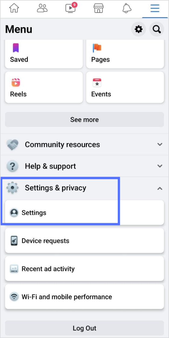 tap settings & privacy then again tap settings