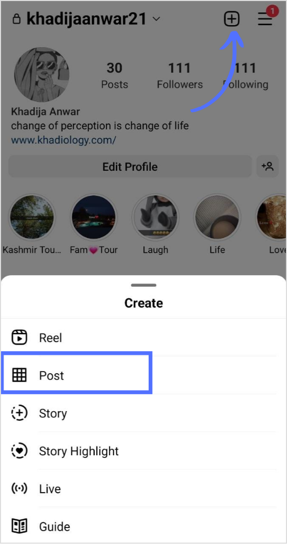 tap profile and tap post