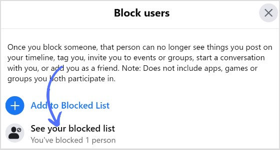 Tap see your blocked list