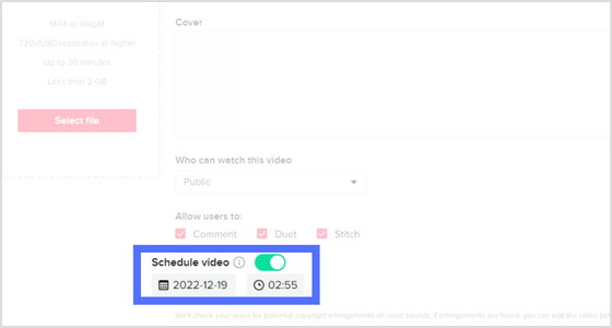 set date and time to schedule content