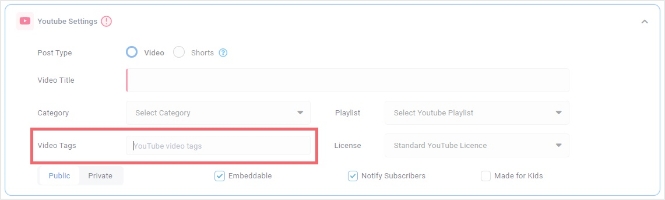 Adding Youtube Tags from contentstudio