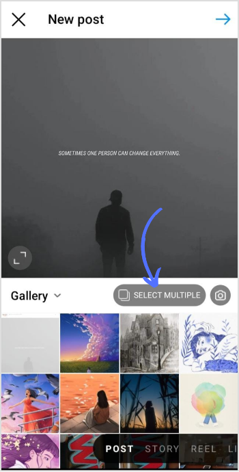 tap on select multiple pictures