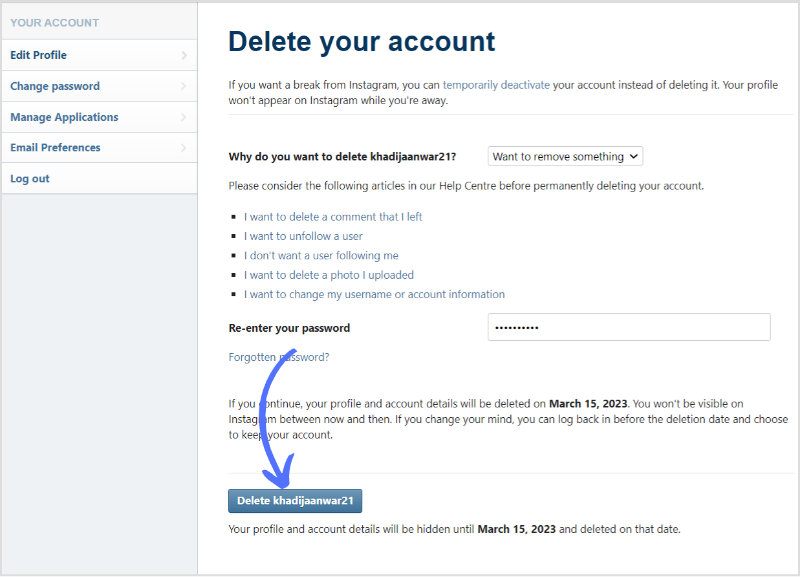account delete page