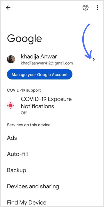 tap on current google account