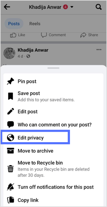 tap on edit privacy