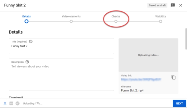 upload video and check for copyright claims