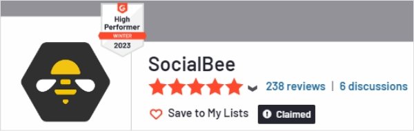 socialbee g2 rating 