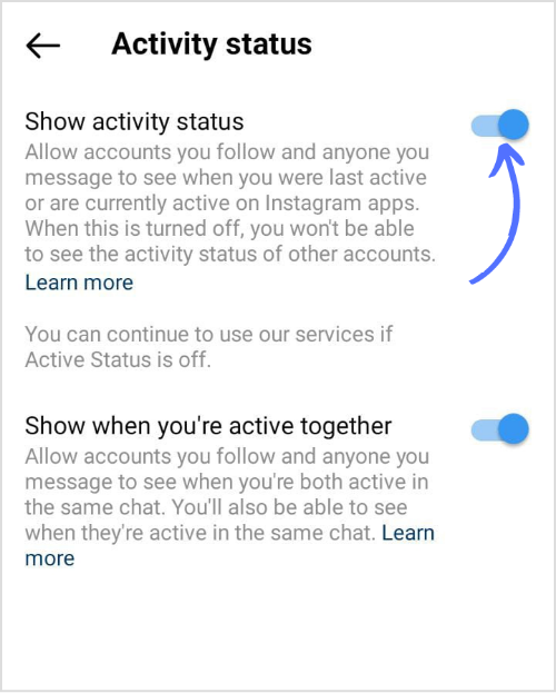 Switch off toggle icon on activity status