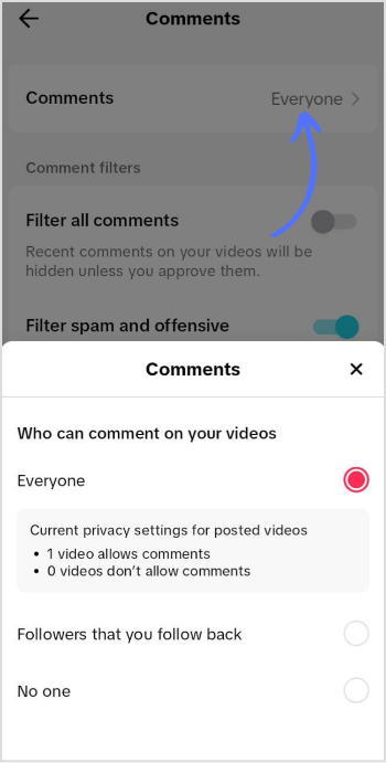 choose comments settings