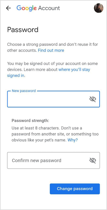 change password on Google