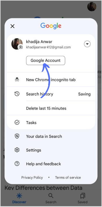 tap on Google account on main setting page