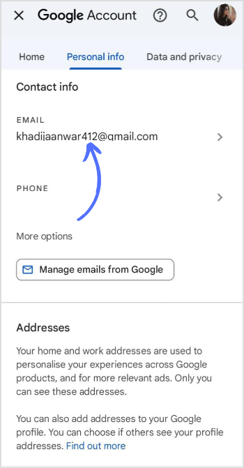 tap on email in contact info