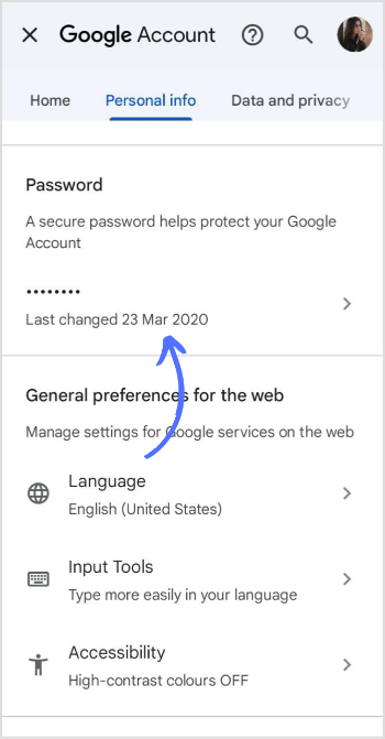tap on password on Google