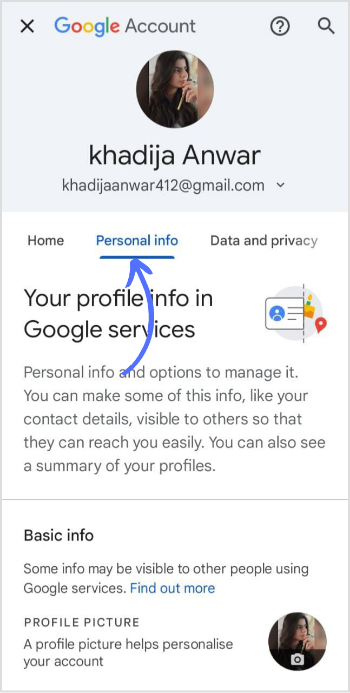 tap on personal info in Google