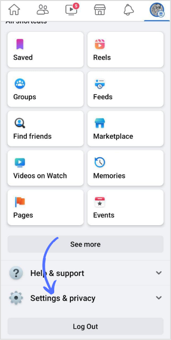 tap on settings and privacy in menu page