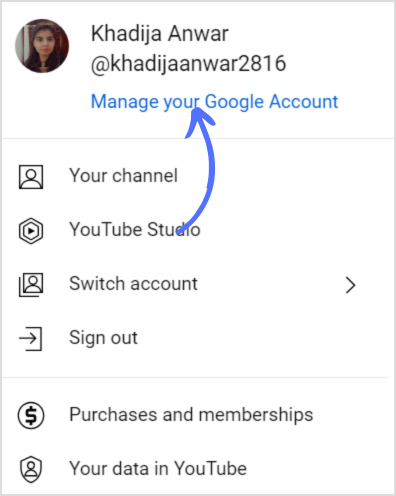 click on manage on your Google account