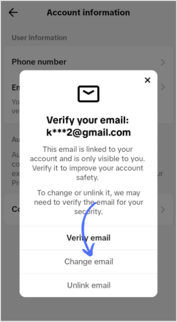 tap on change email