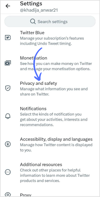 tap on privacy and safety in Twitter