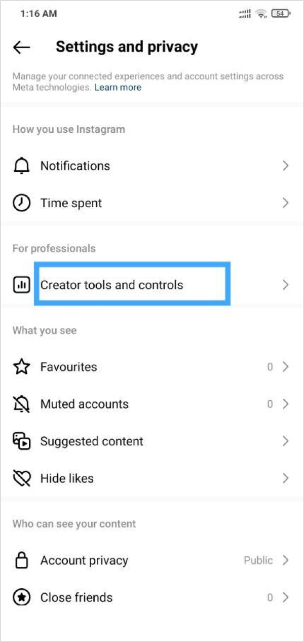 Access creator tools and controls 