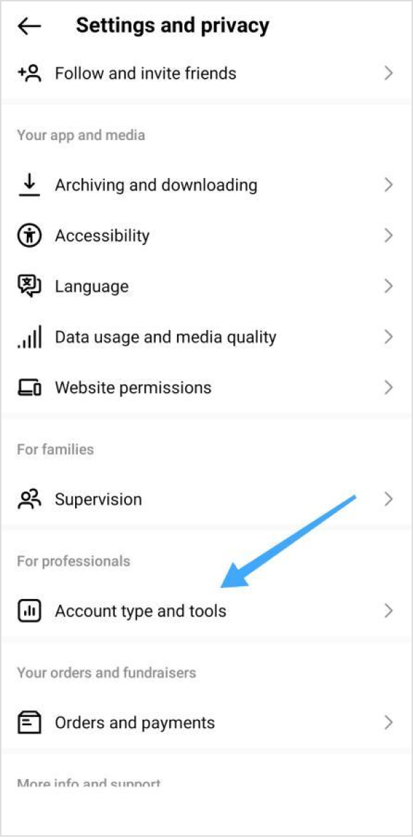 Access the account types and tools section