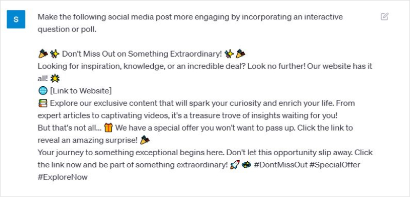 AI prompts for editing content of social media posts