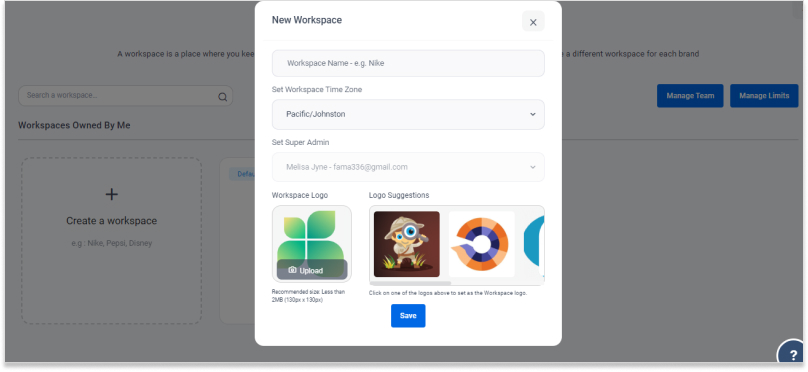 add new workplace to ContentStudio dashboard