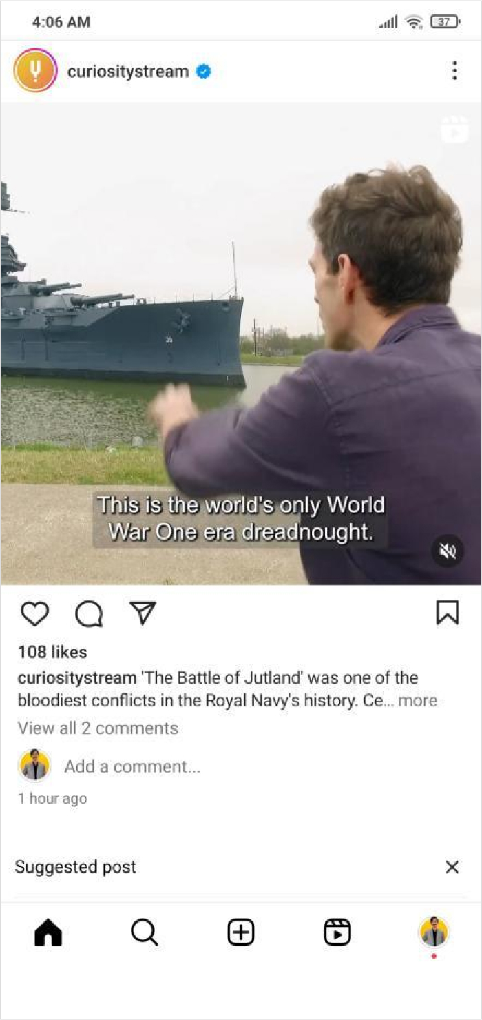 CuriousityStream Instagram post on the home feed