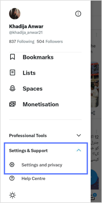 go to settings and support