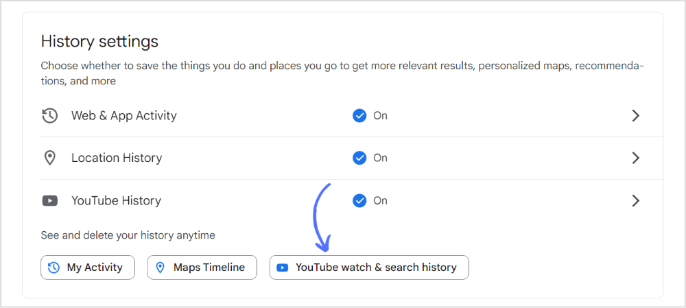 go to youtube watch and search history