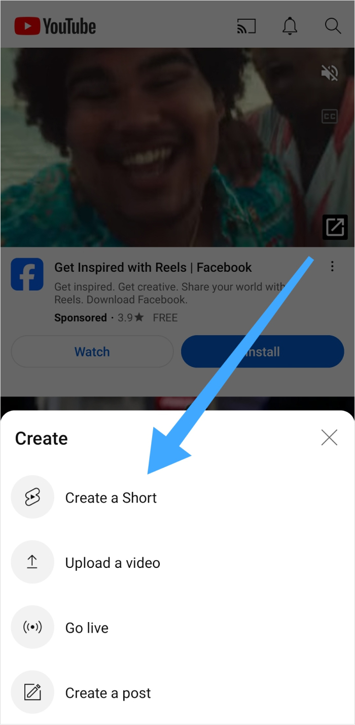 go to "Create a short"