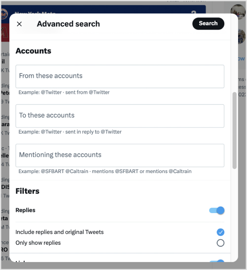 Searching for Tweets from a Specific User