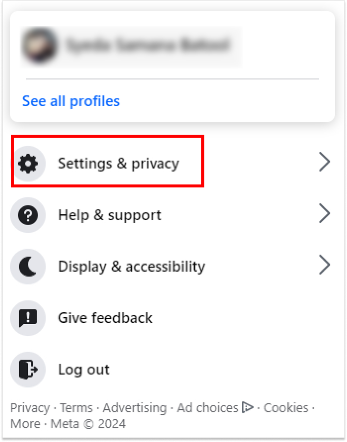 Go to Facebook settings and privacy