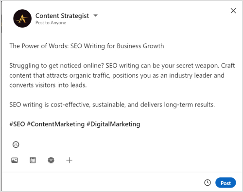 Write the text of your LinkedIn post