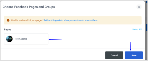 Select the page or group you want to connect with ContentStudio